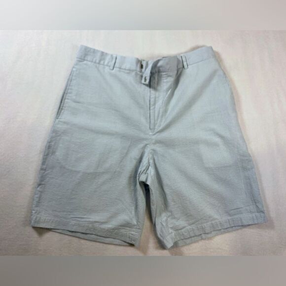 GREG NORMAN Shorts Blue/White Striped Flat Front Shorts Sz 36 Country Club EUC - Picture 1 of 13